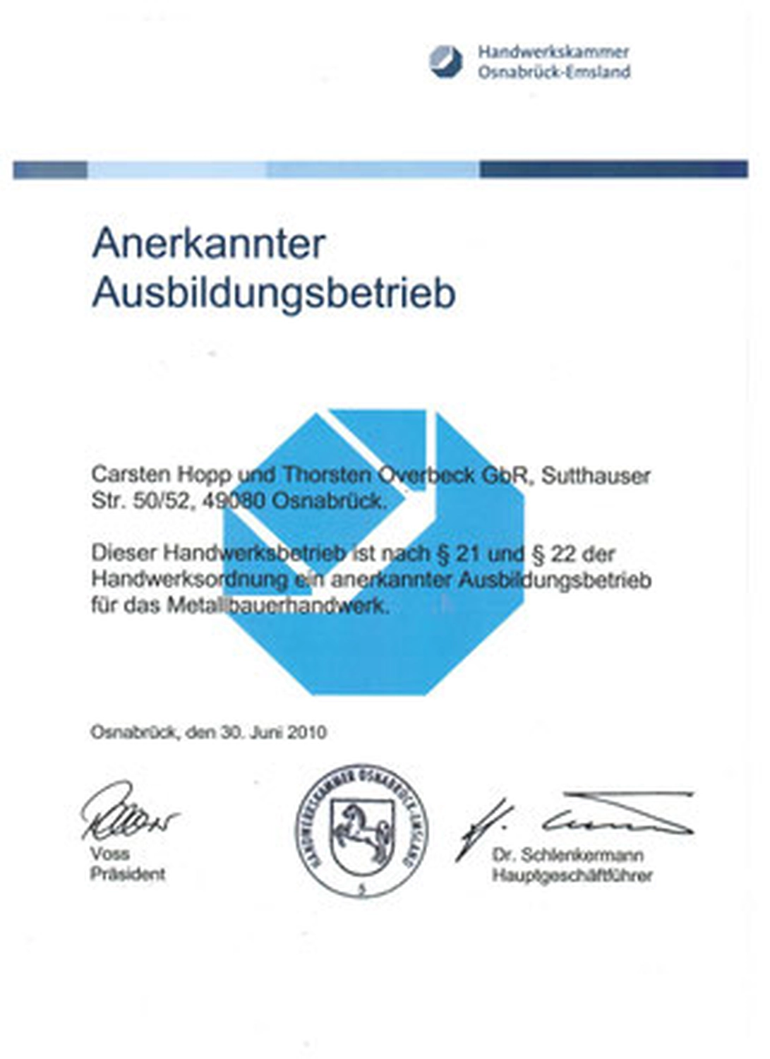 Metallbaumanufaktur - Unsere Auszeichnungen