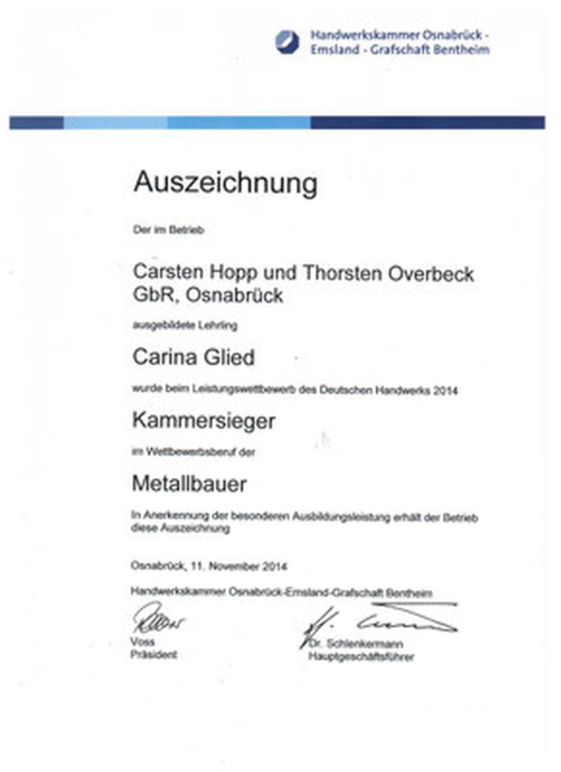 Metallbaumanufaktur - Unsere Auszeichnungen