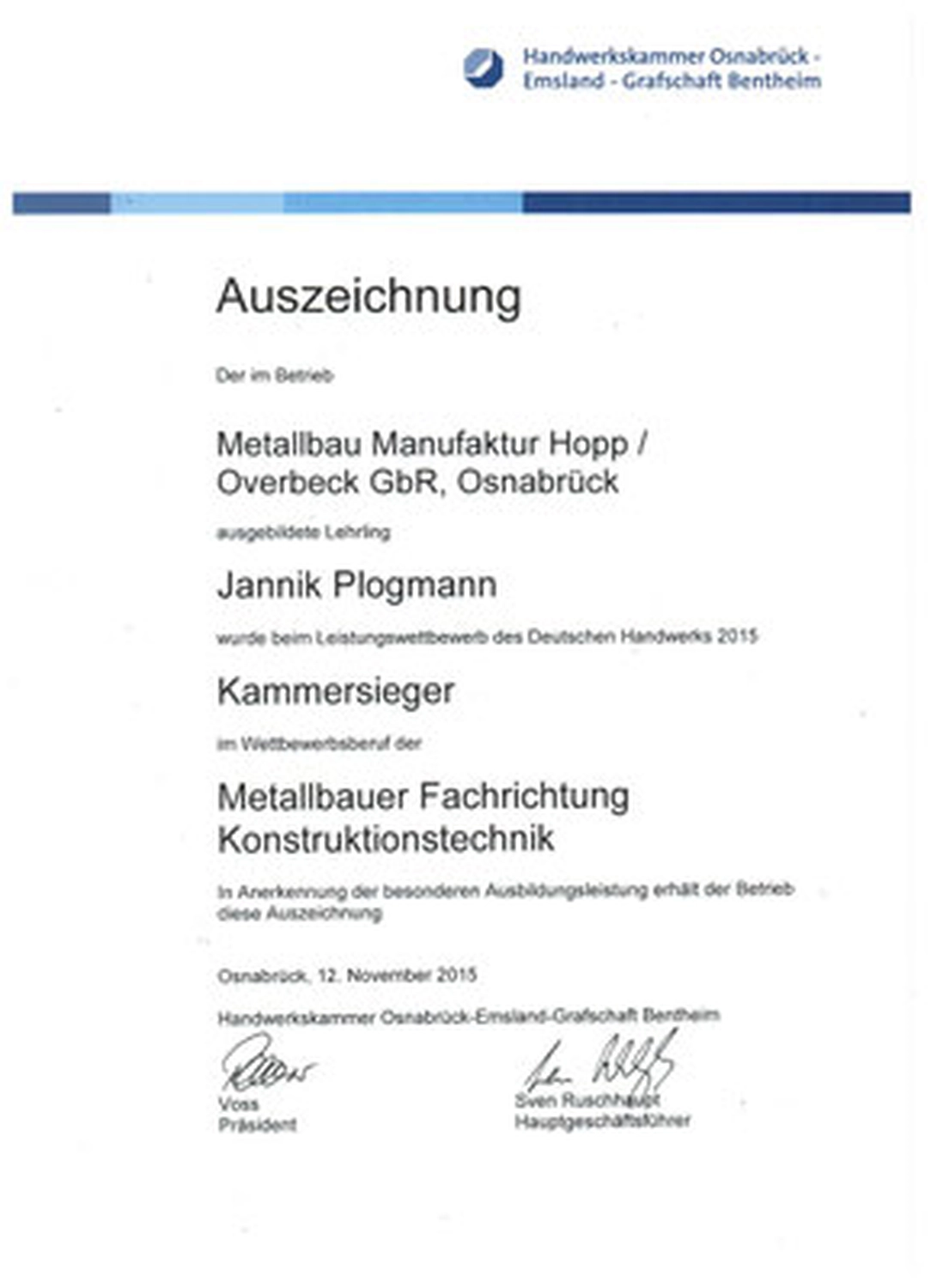 Metallbaumanufaktur - Unsere Auszeichnungen